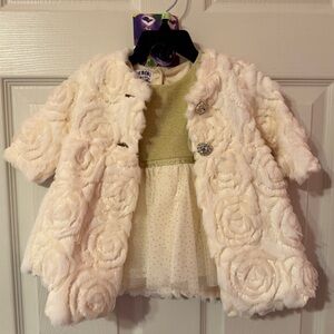 Blueberi Boulevard Cream Puffer Coat with Gold Dress 3-6 months